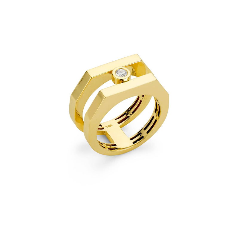 Angled front shot of geometric double band ring