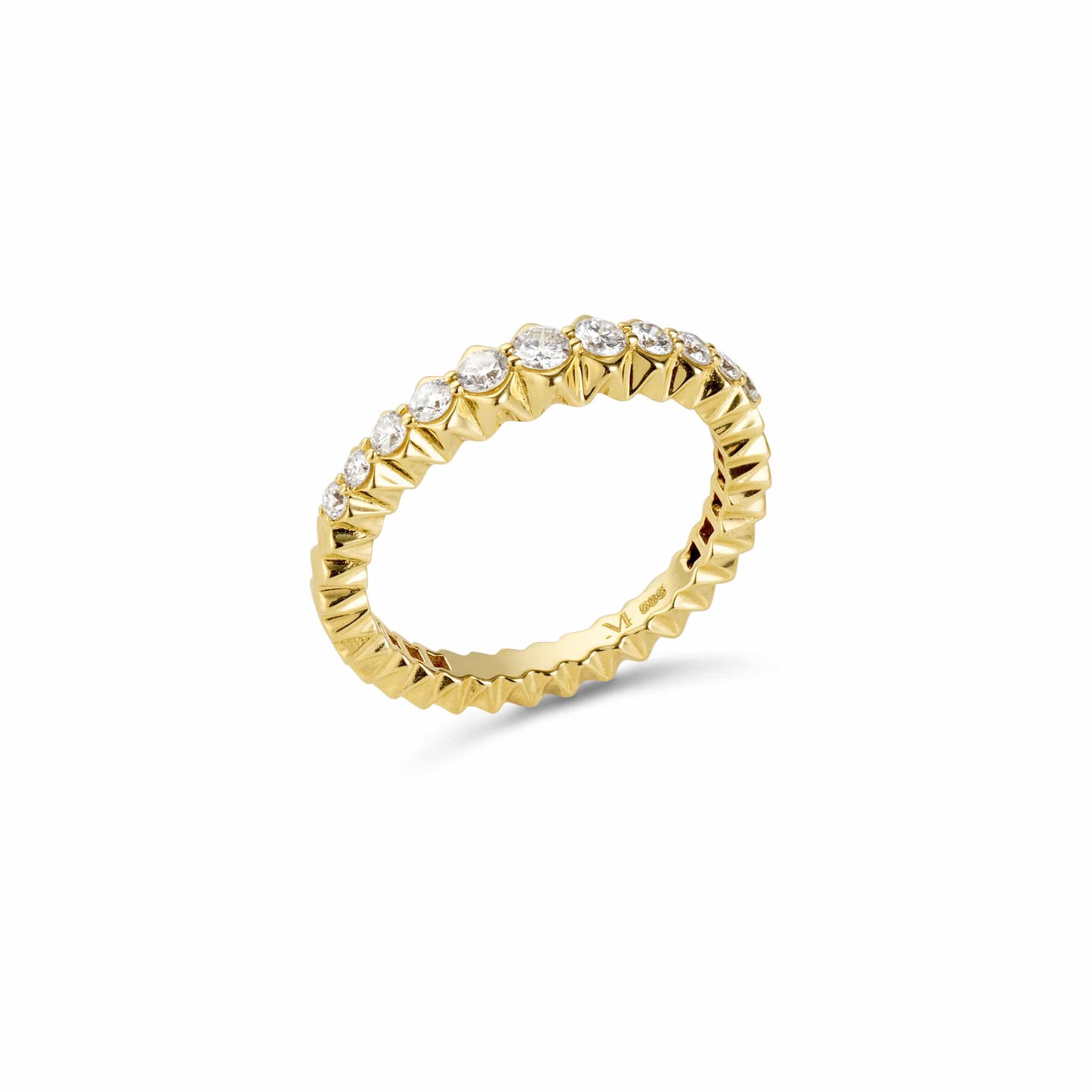 Tilted front shot of diamond ridge ring 