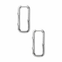 Side shot of Rumi double diamond hoop earrings