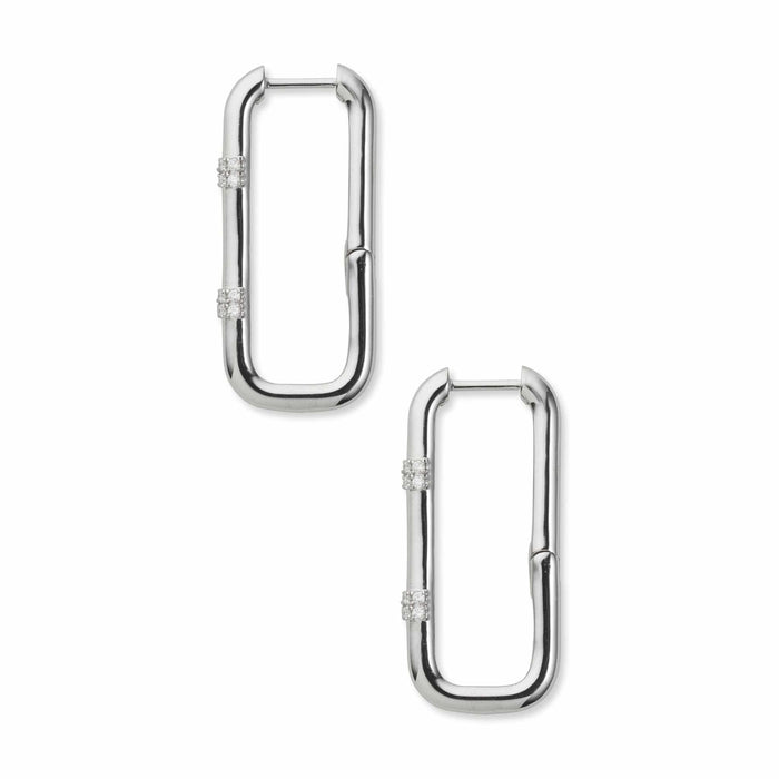 Side shot of Rumi double diamond hoop earrings