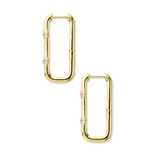Rumi Diamond Long Gold Hoop Earrings