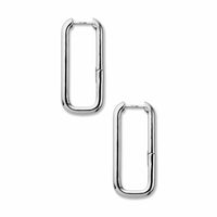 Side shot of long rectangle hoop earrings 