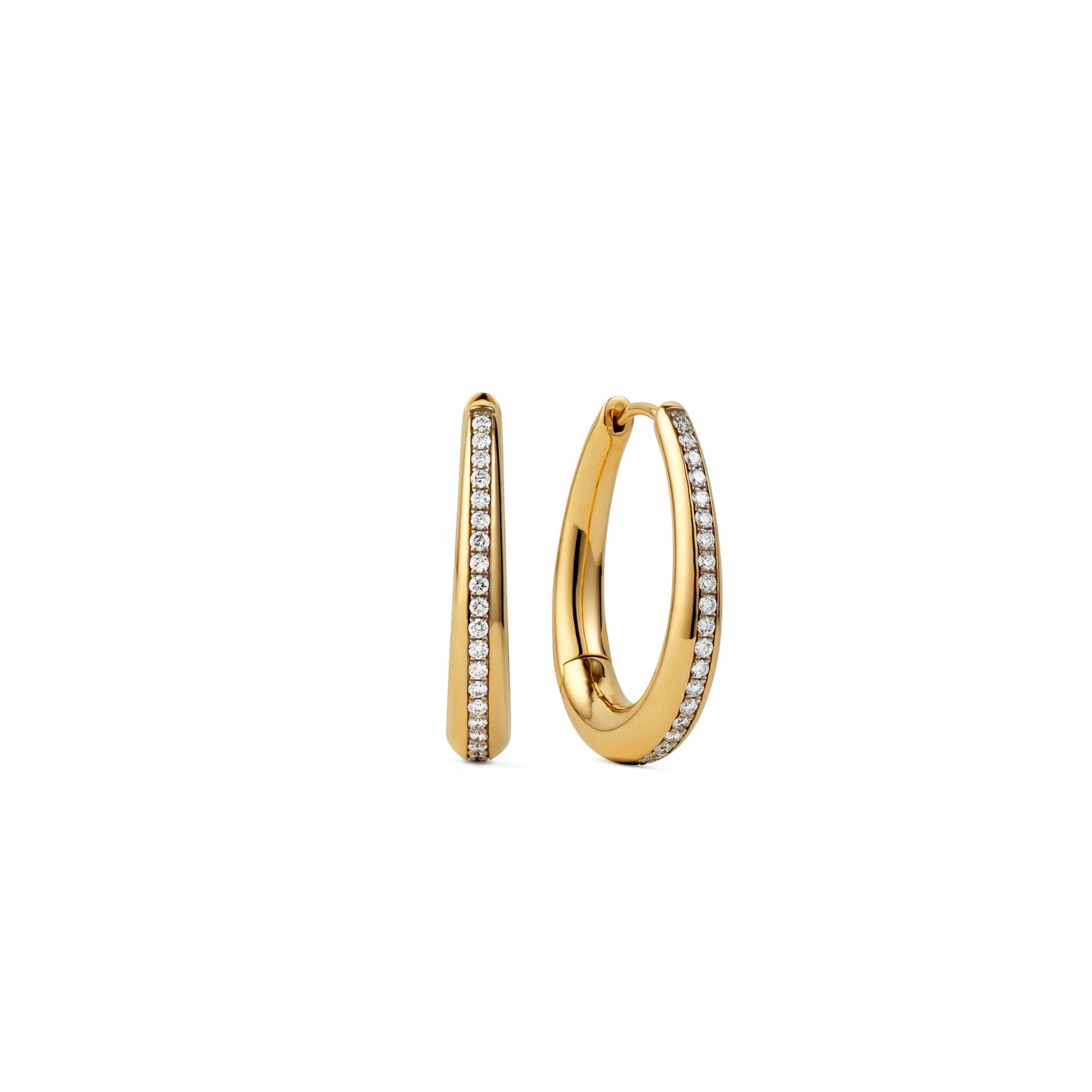 Front and side shot of gold diamond teardrop earrings