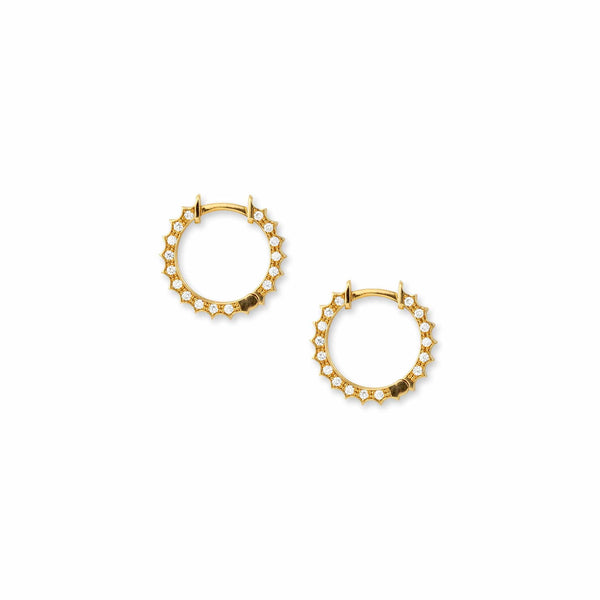 Sunburst Diamond Hoop Gold Earrings