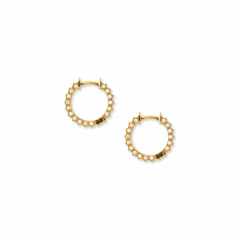 Sunburst Diamond Hoop Gold Earrings
