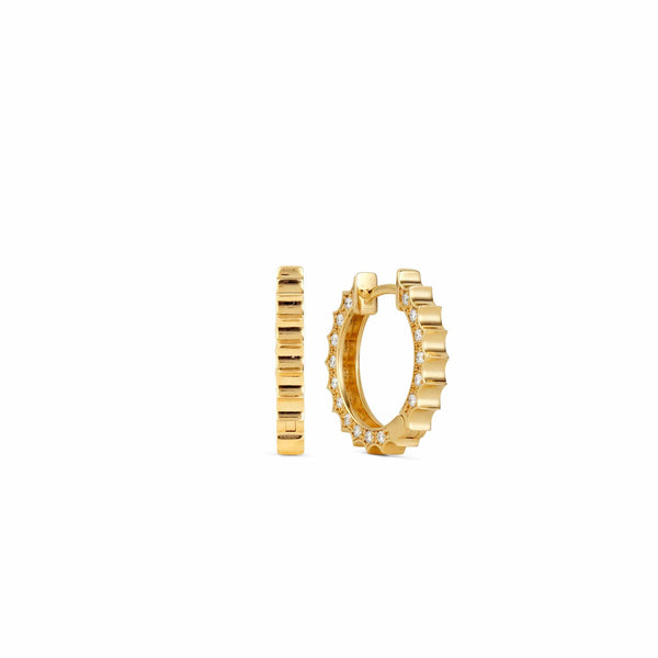 Sunburst Diamond Large Hoop Gold Earrings