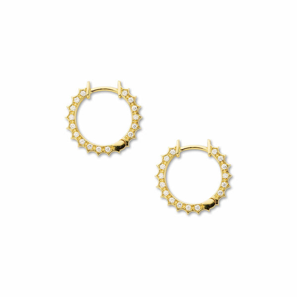Sunburst Diamond Large Hoop Gold Earrings