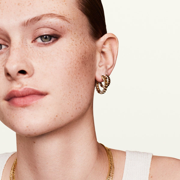 Sunburst Diamond Large Hoop Gold Earrings