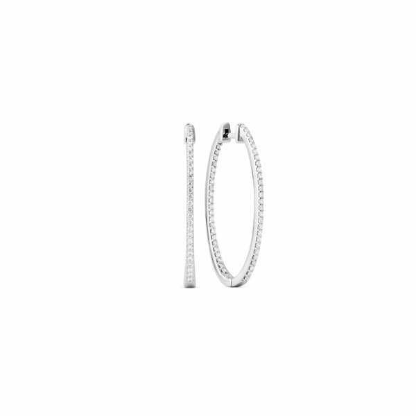 Oval Double Diamond Gold Hoop Earrings