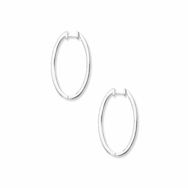 Oval Double Diamond Gold Hoop Earrings