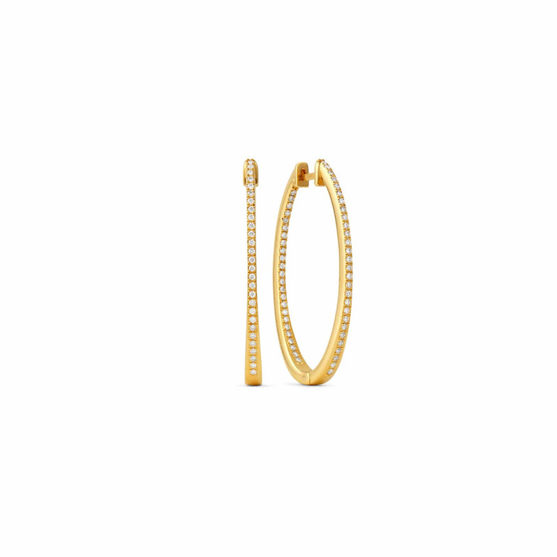 Oval Double Diamond Gold Hoop Earrings