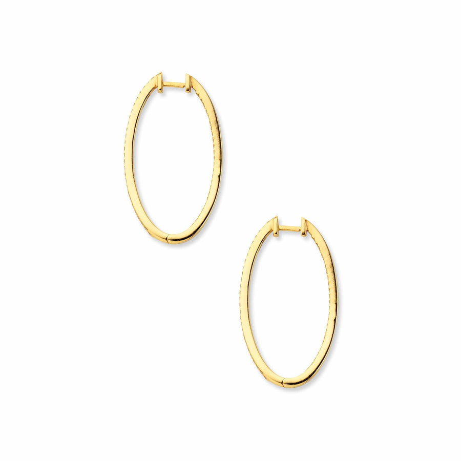 Oval Double Diamond Gold Hoop Earrings