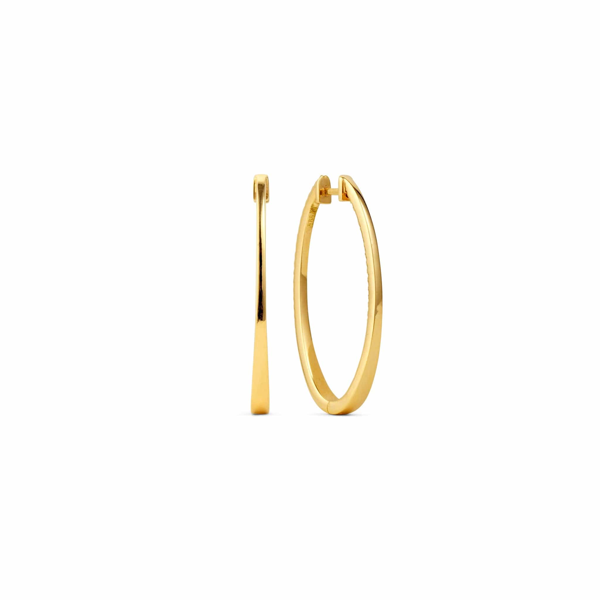 Back shot of gold oval diamond hoop earrings
