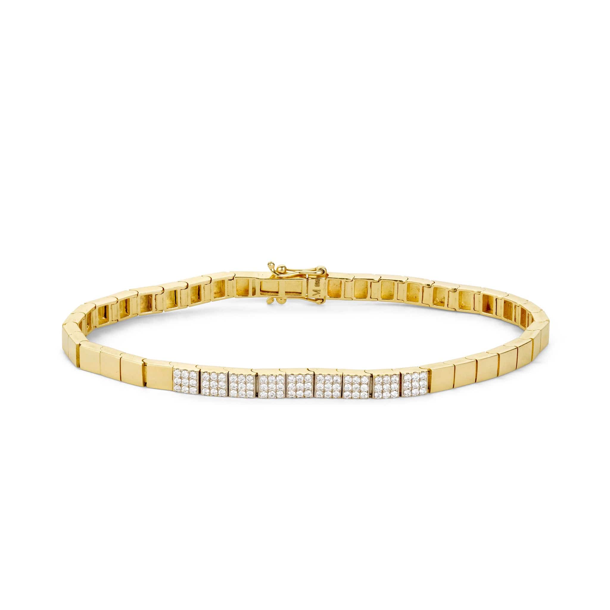 Front view of square diamond bracelet in gold