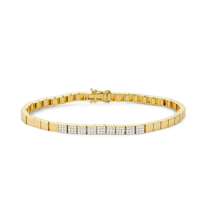 Front view of square diamond bracelet in gold