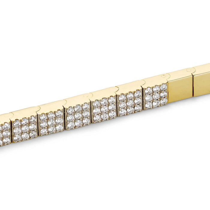Close up view of diamond square bracelet in gold