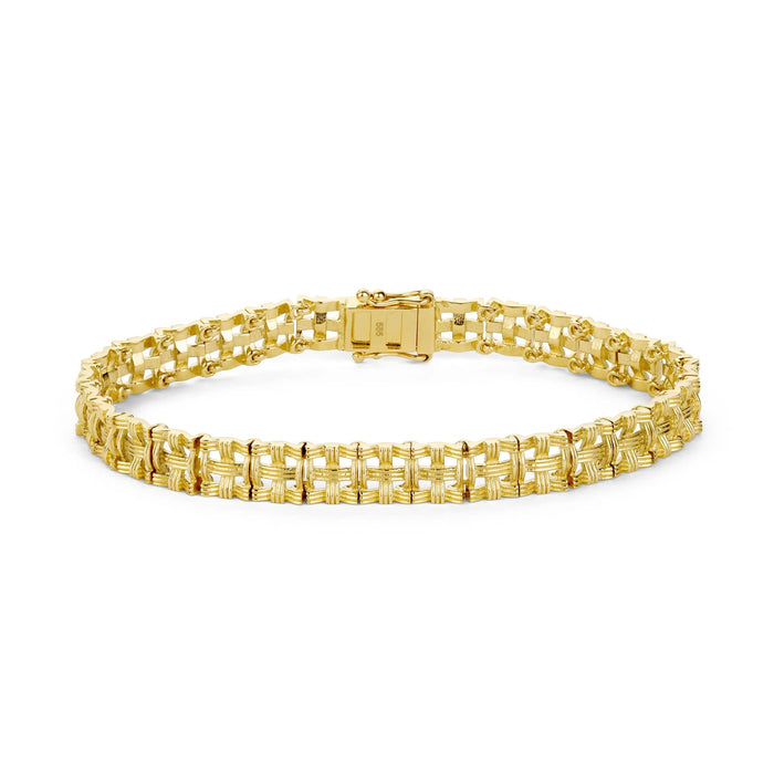 Front shot of gold woven bracelet 