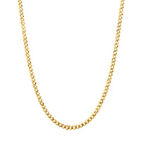 A gold curb chain against a white background.
