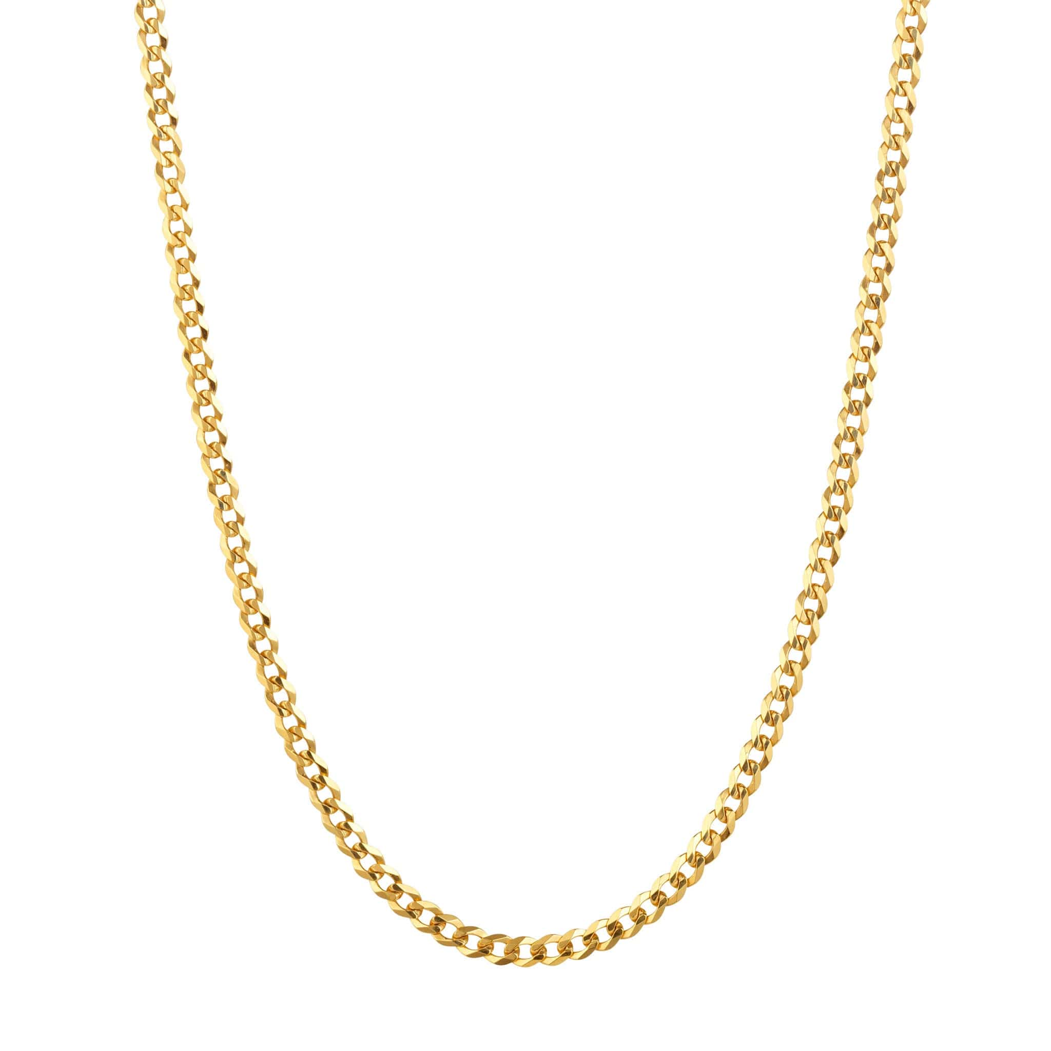A gold curb chain anklet with finely linked loops.