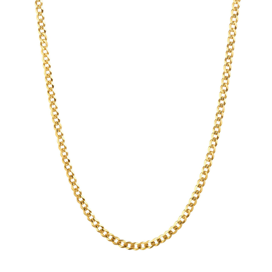 A gold curb chain anklet with finely linked loops.