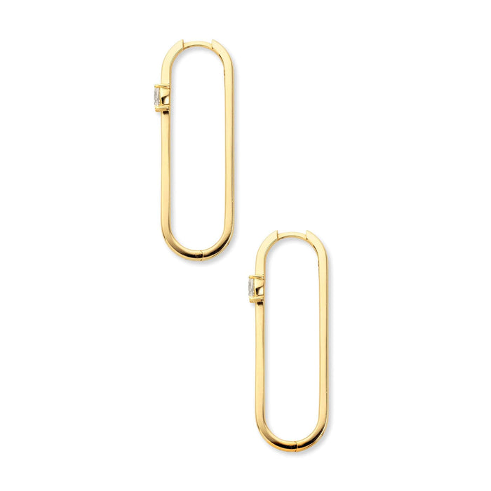 Side shot of diamond solitaire hoop earrings