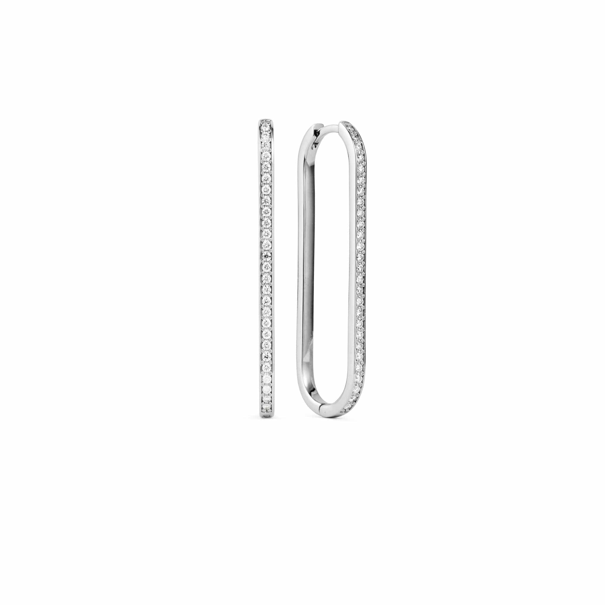 Front and side shot of Rumi diamond rectangle earrings
