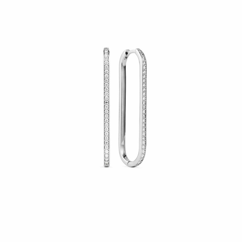 Front and side shot of Rumi diamond rectangle earrings