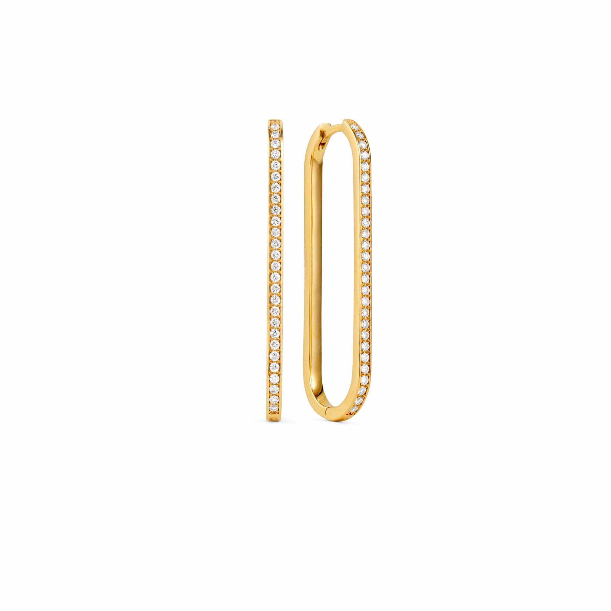 Front and side shot of gold rectangle diamond earrings