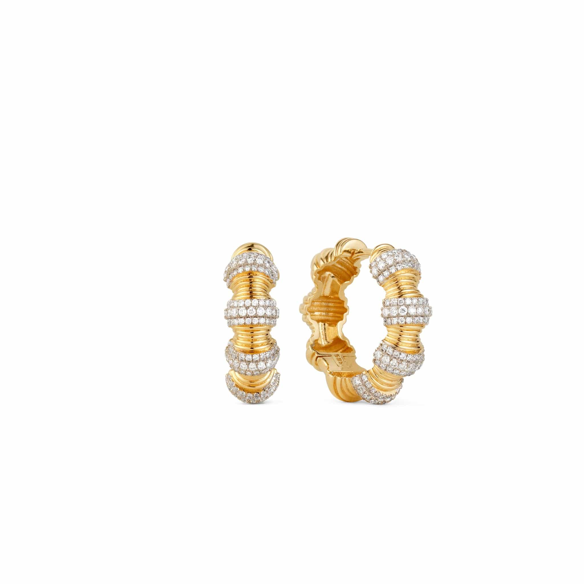 Front and angled view of hourglass diamond statement earrings