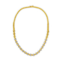 Front view of hourglass gold diamond statement necklace 