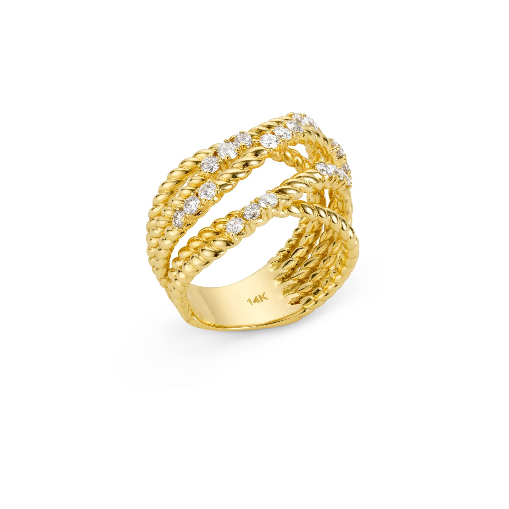 Front angled shot of infinity five band diamond ring 