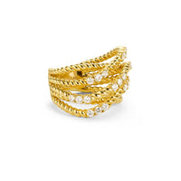 Angled side shot of five row diamond band ring