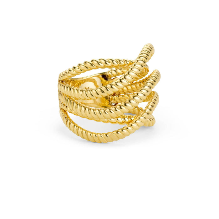 Front shot of gold rope ring