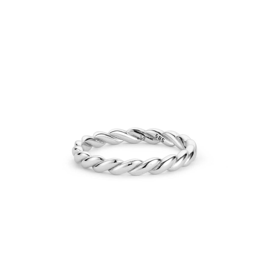 white gold |  Side view of a white gold infinity ring.