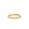 A yellow gold infinity ring showcasing its intertwined pattern.
