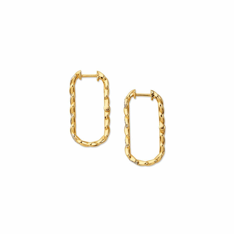 Side shot of infinity earrings with diamonds