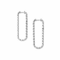 Side shot of long diamond hoop earrings