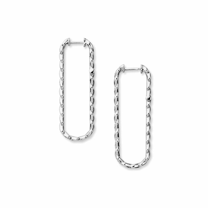 Side shot of long diamond hoop earrings