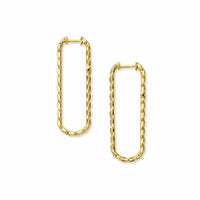 Side shot of gold infinity hoop earrings