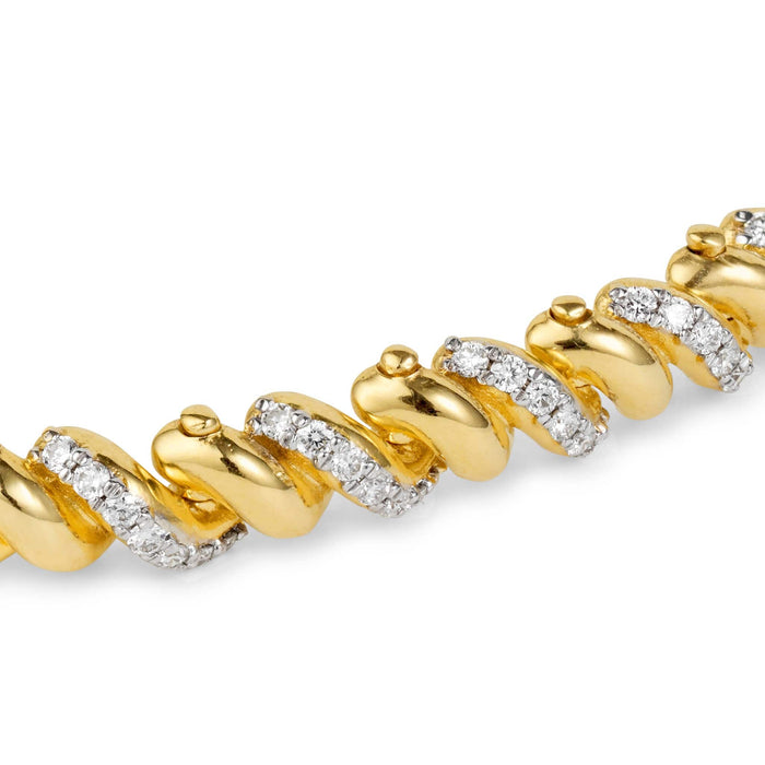 Close up of diamond infinity bracelet yellow gold