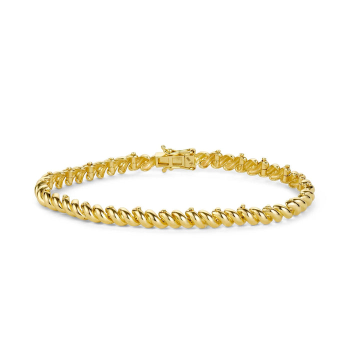 Front shot of gold infinity bracelet