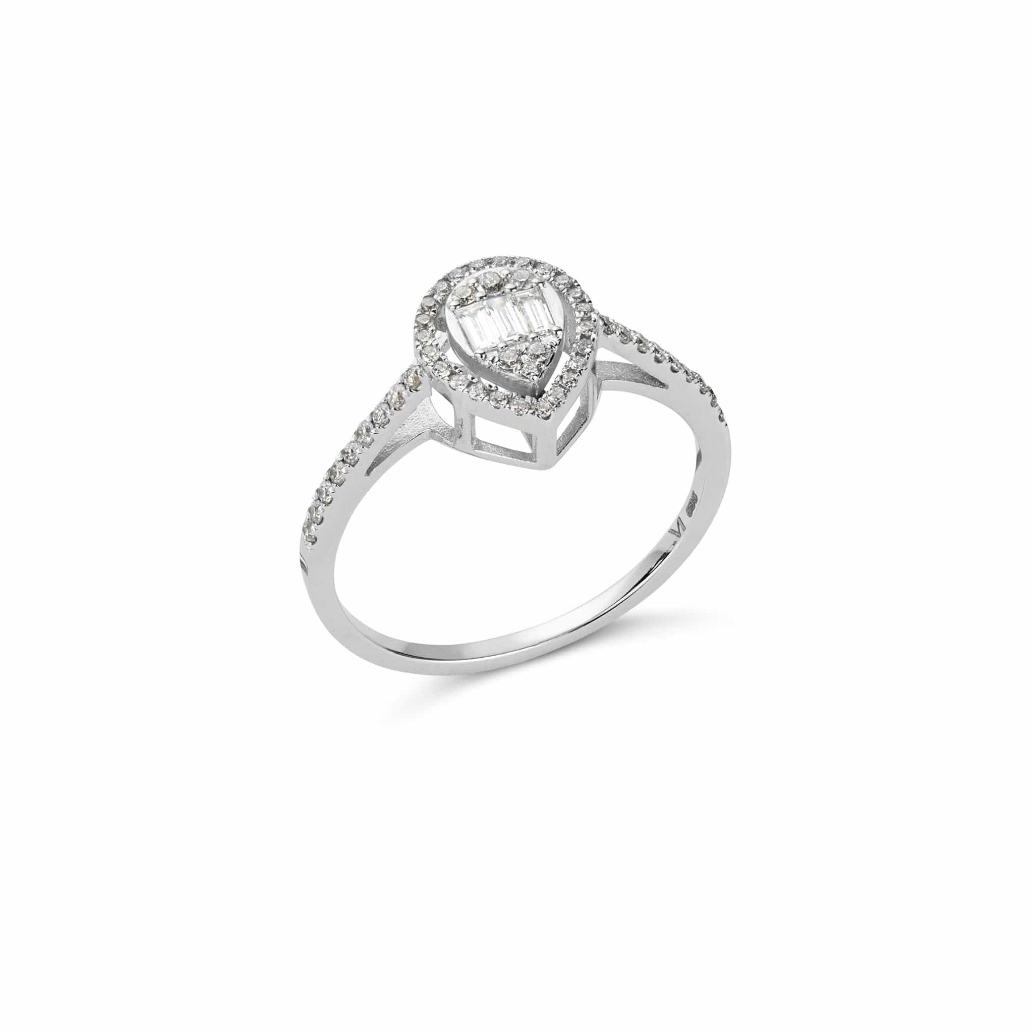 Front view of allumare white gold halo diamond ring 