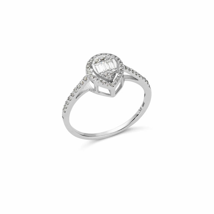 Front view of allumare white gold halo diamond ring 