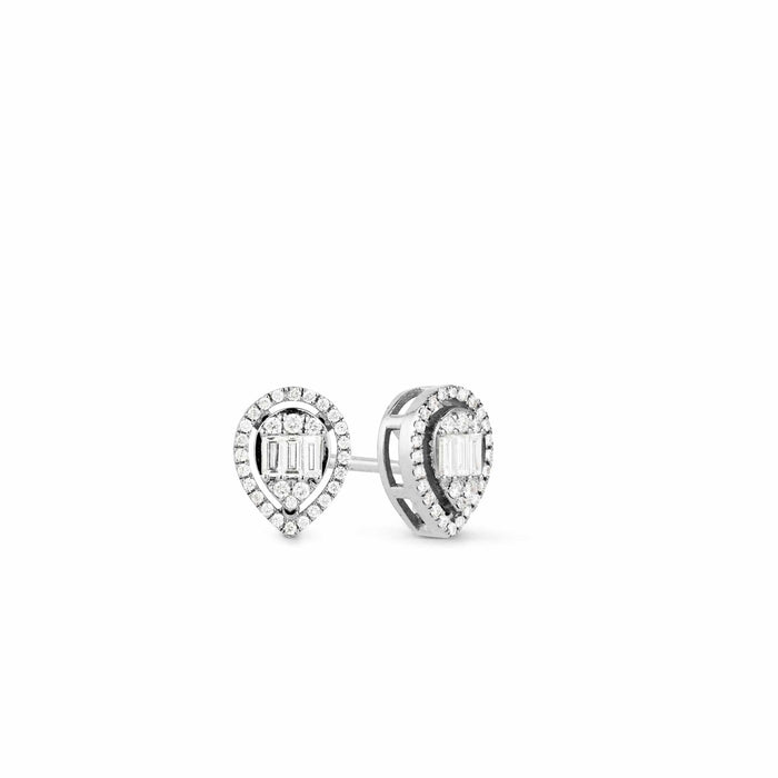 Front and side view of the allumare diamond halo stud earrings