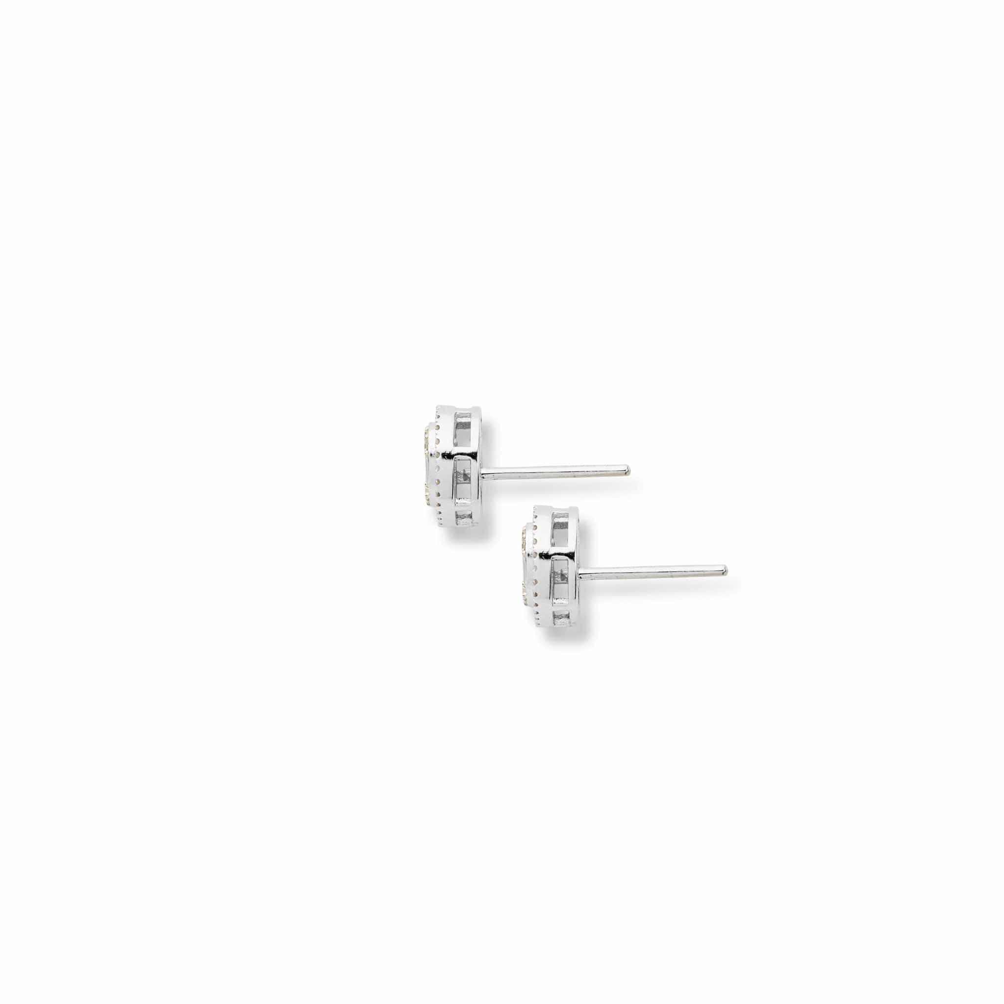 Side view of the allumare diamond halo stud earrings
