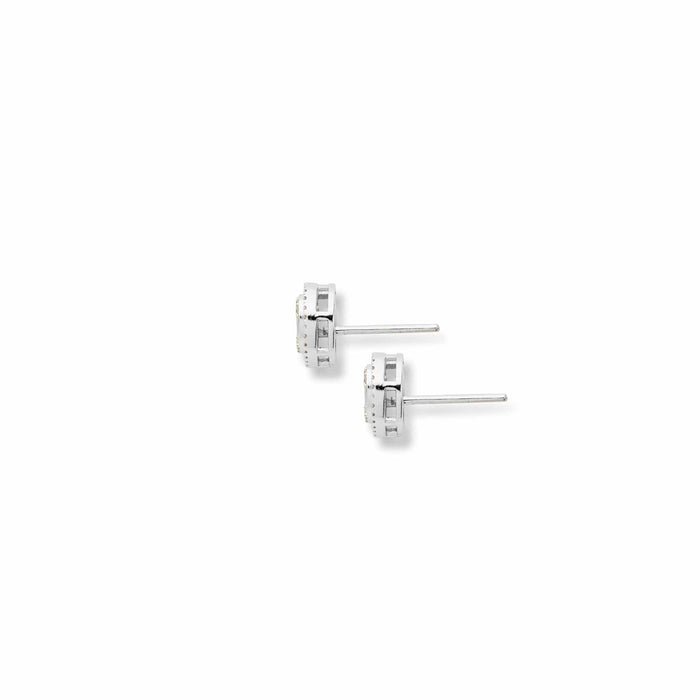 Side view of the allumare diamond halo stud earrings