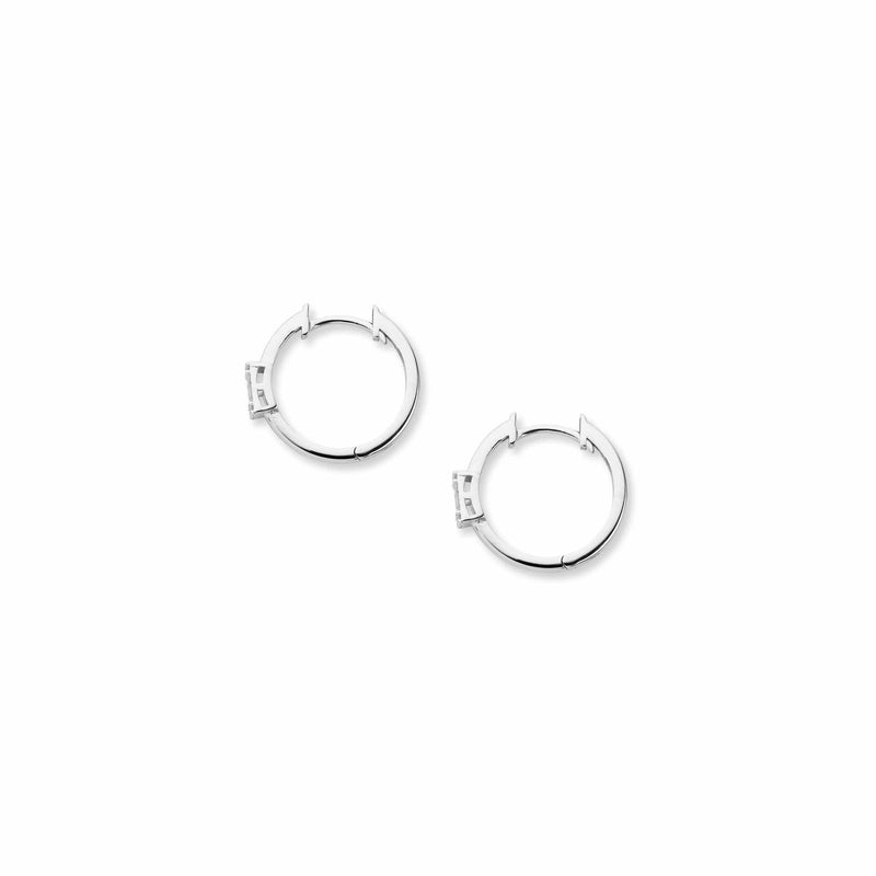Side view of white gold diamond huggies