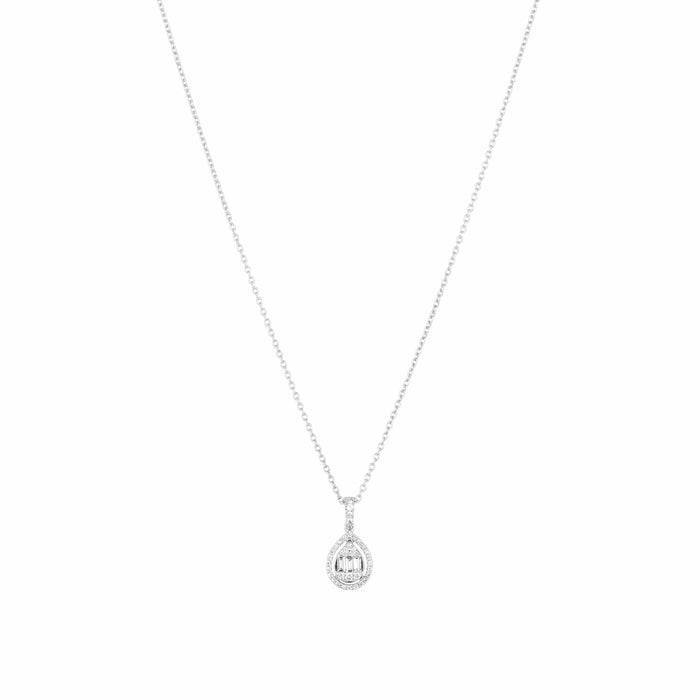 Front shot of allumare white gold diamond halo necklace