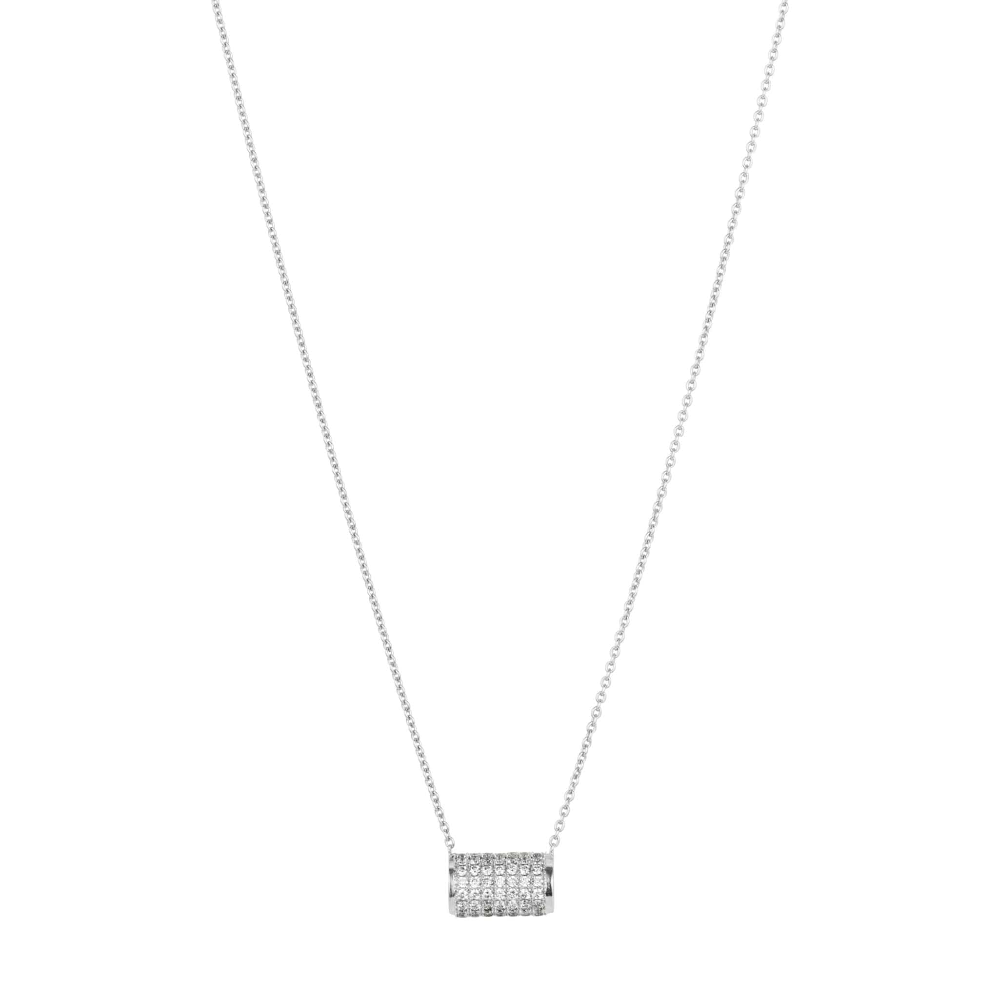 Front shot of the allumare white gold cylinder pendant necklace