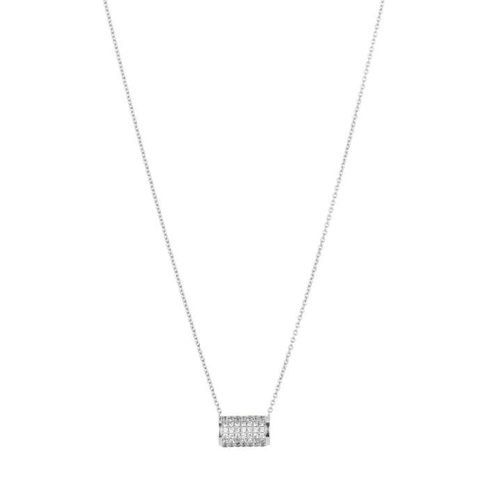 Front shot of the allumare white gold cylinder pendant necklace